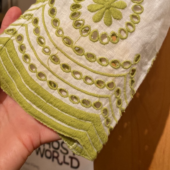 Vintage J. Crew Linen Popover Top White with Green Embroidery Size Medium - Picture 4 of 6